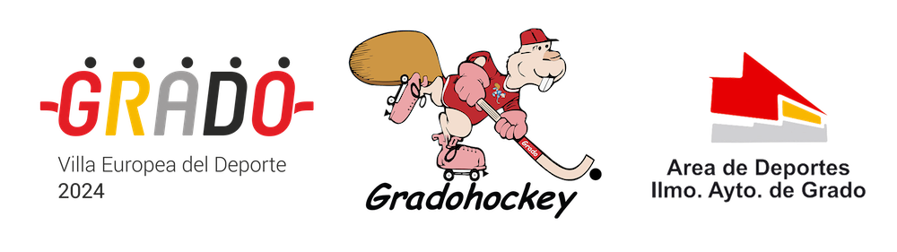 Logos de Gradohockey, Grado villa europea del deporte 2024 y Área de deportes del Ilmo. Ayto. de Grado